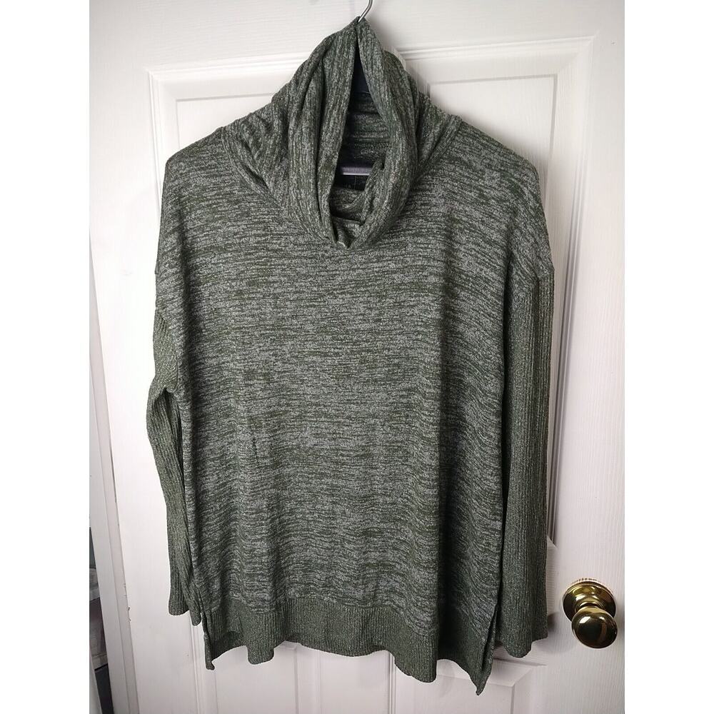 Sonoma Woman XLP Sweater green Cowl Neck Hi Lo Hem Waffle Knit Sleeves